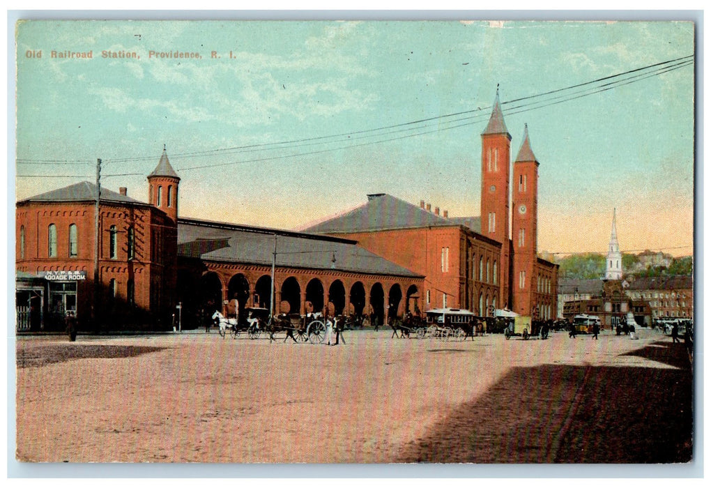 c1910's Old Railroad Station Providence Rhode Island RI Carriage Postcard