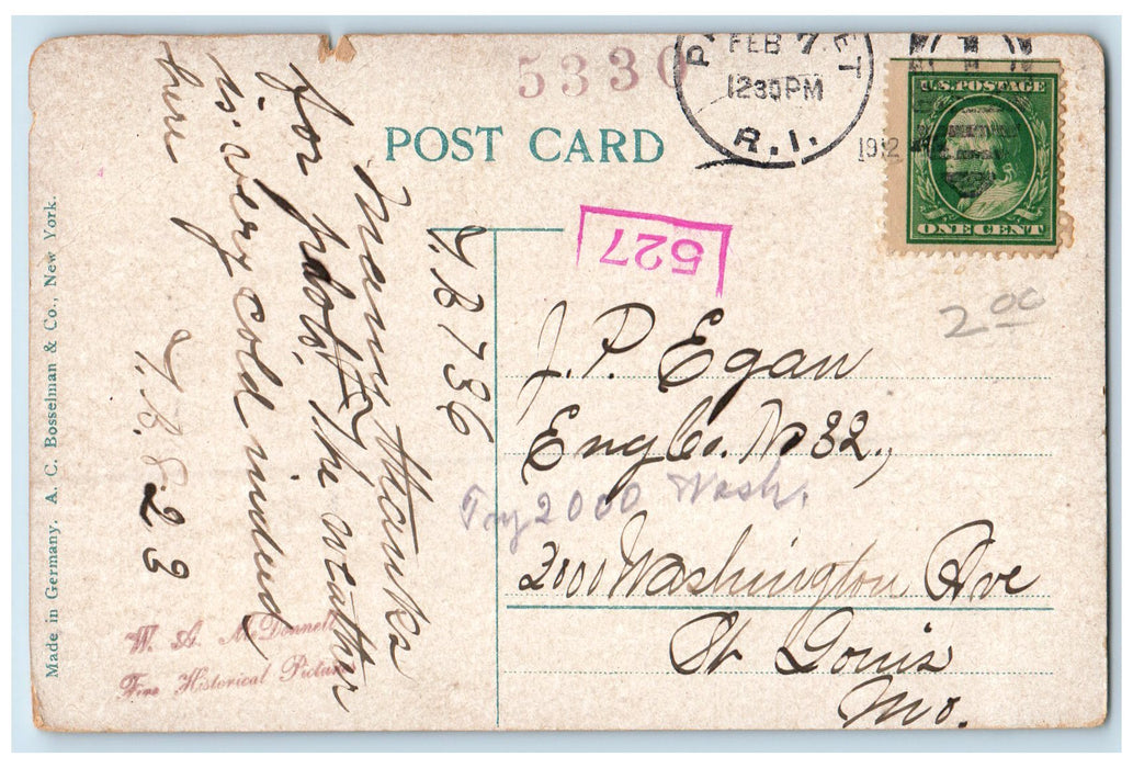 1912 Fire Station Main Exterior Street Pawtucket Rhode Island RI Posted Postcard