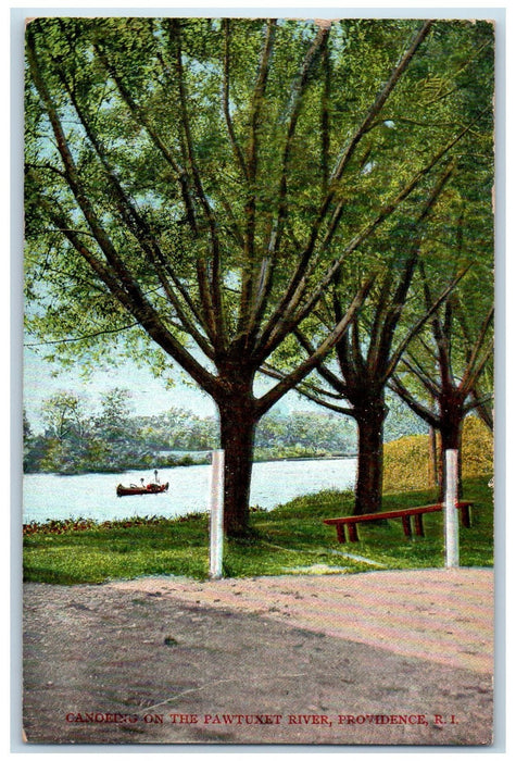 1910 Canoeing On Pawtuxet River Lake Trees Providence Rhode Island RI Postcard