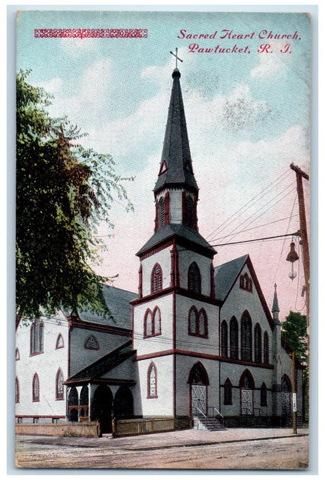 c1910's Sacred Heart Church Exterior Pawtucket Rhode Island RI Unposted Postcard