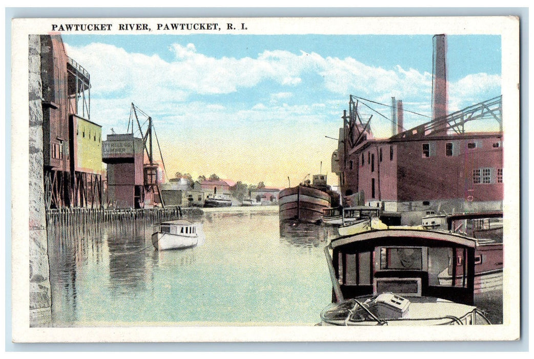 c1920's Pawtucket River Harbor Ships Boat Pawtucket Rhode Island RI Postcard