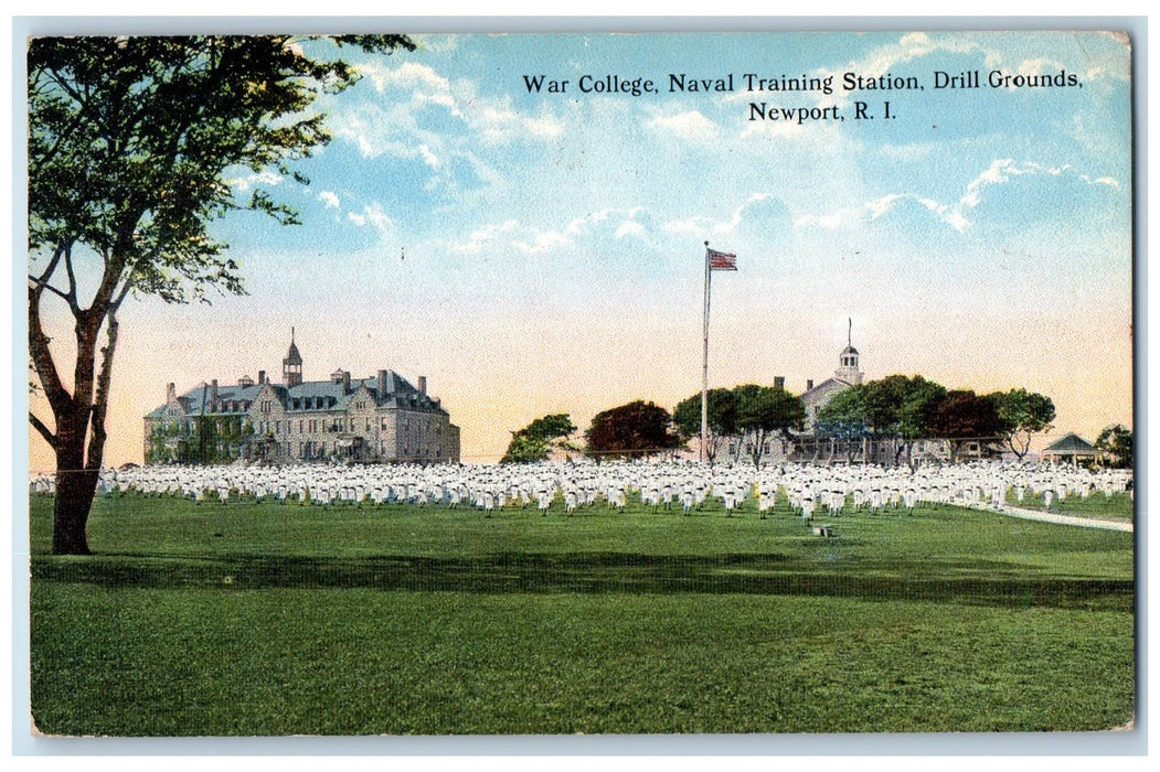 1916 War College Naval Training Station Drill Grounds Newport RI Flag Postcard