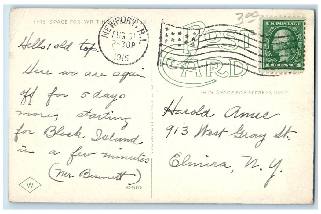 1916 War College Naval Training Station Drill Grounds Newport RI Flag Postcard
