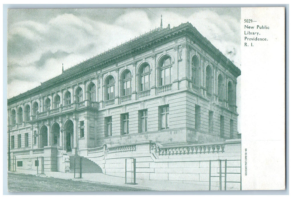 c1905 New Public Library Building Entrance Providence Rhode Island RI Postcard