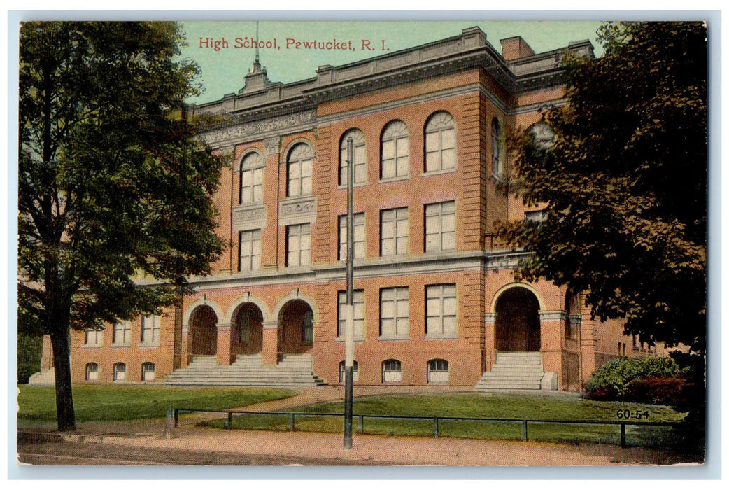 c1950's High School Campus Building Entrance Pawtucket Rhode Island RI Postcard