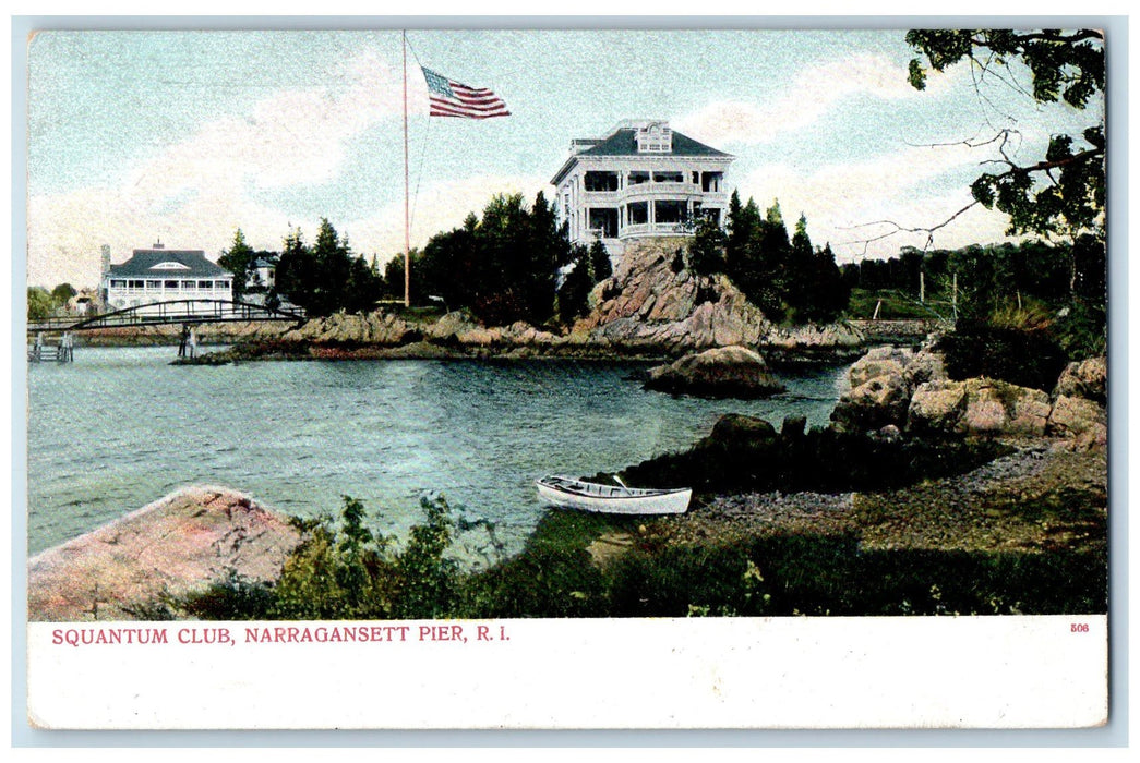 c1905 Squantum Club Boat Bridge Flag Narragansett Pier Rhode Island RI Postcard