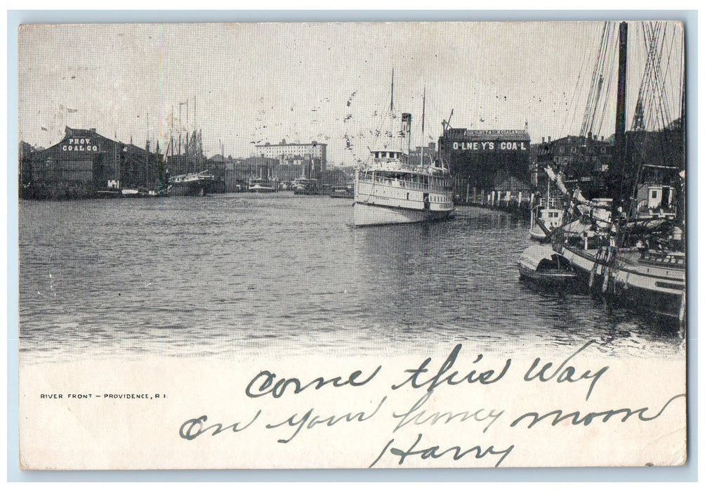 1907 River Front Providence Rhode Island RI Posted Vintage Steamships Postcard