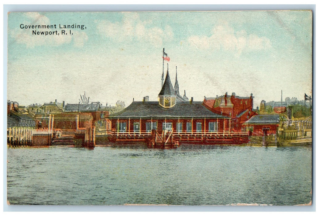 c1950's Government Landing Harbor Clock Flag Newport Rhode Island RI Postcard