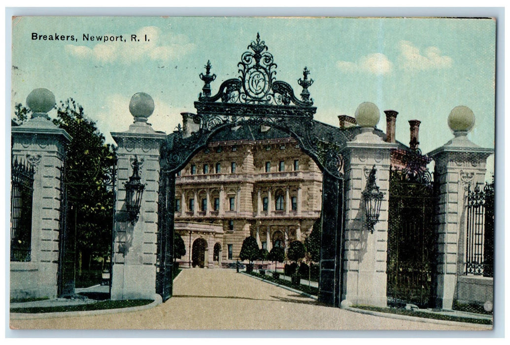 1913 Breakers Mansion Gate Historic Building Newport Rhode Island RI Postcard