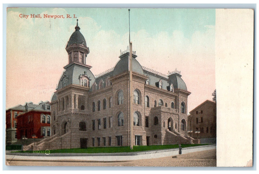 c1950 City Hall Building USS Georgia Navy Ship Newport Rhode Island RI Postcard