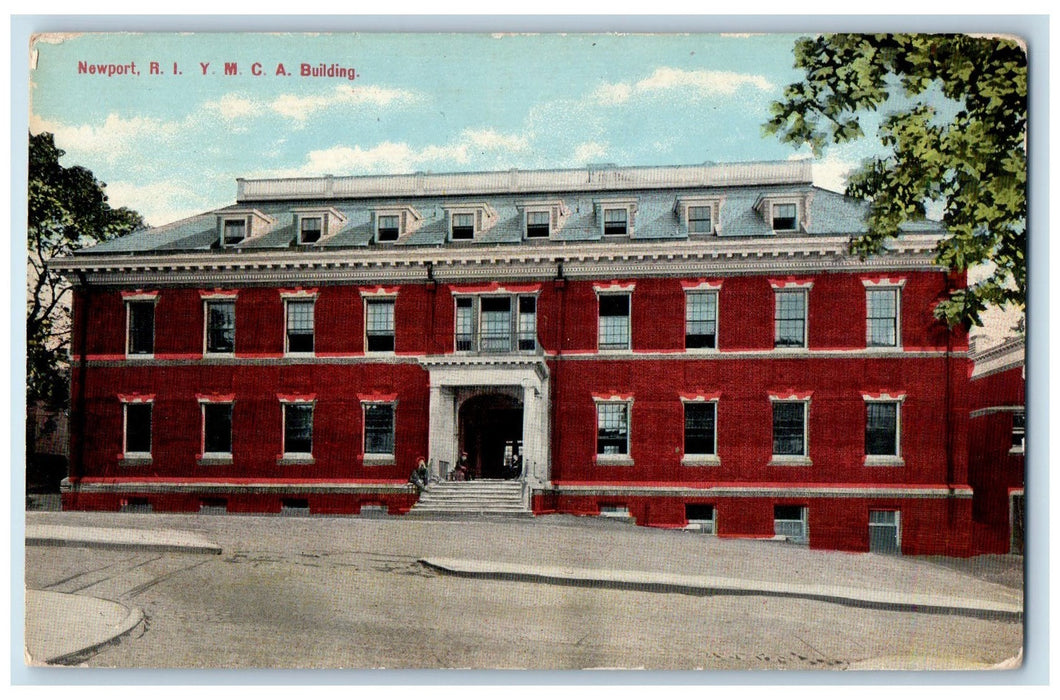 c1950 YMCA Building Entrance Stairs Roadside Newport Rhode Island RI Postcard
