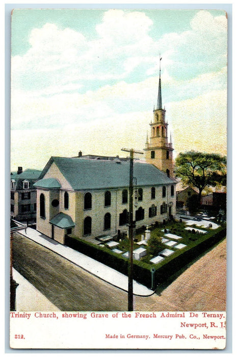 c1950 Trinity Church Showing Graves Aerial View Newport Rhode Island RI Postcard