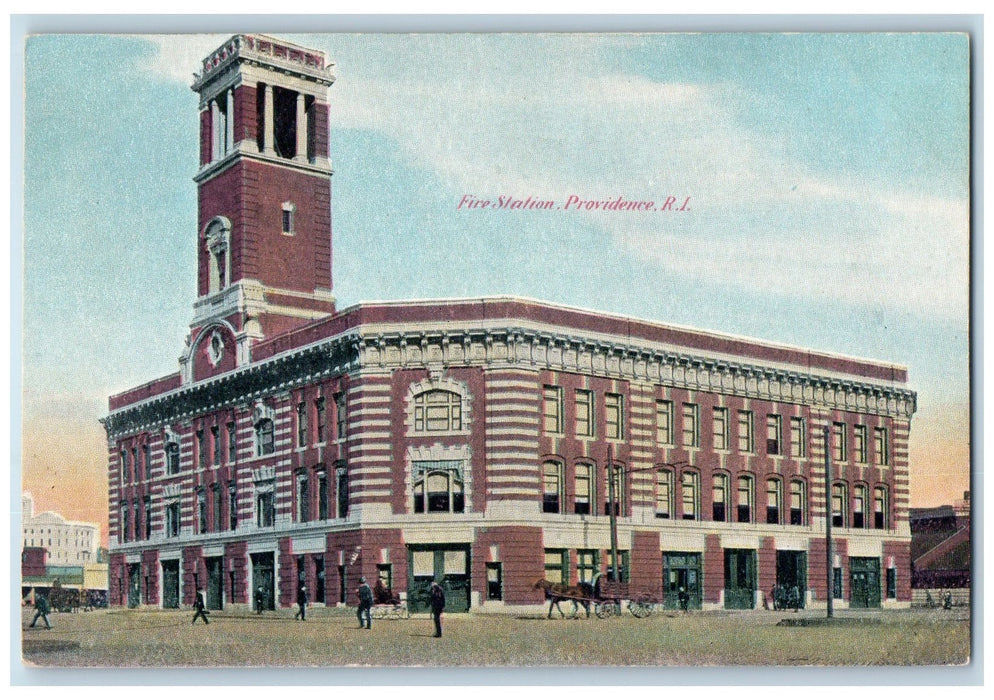 c1910's Fire Station Exterior Scene Providence Rhode Island RI Unposted Postcard