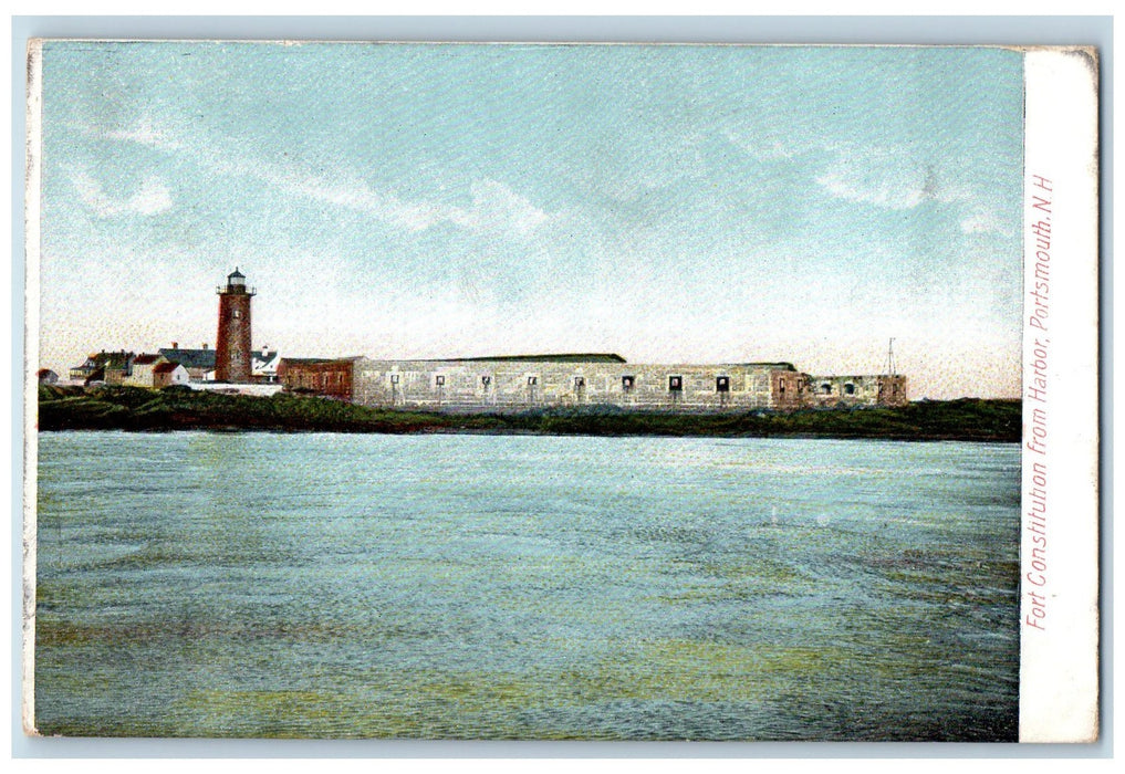 1908 Fort Constitution From Harbor River Tower Building Portsmouth NH Postcard