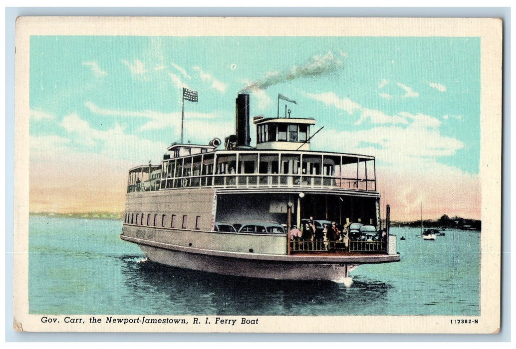 c1940s Government Carr The Newport-Jamestown Rhode Island RI Ferry Boat Postcard