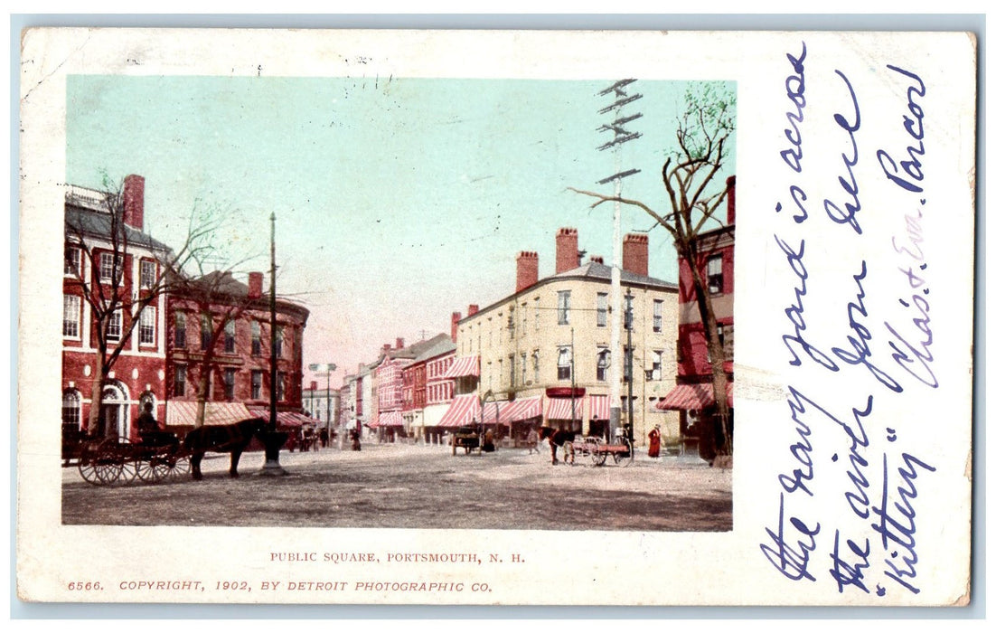 1905 Public Square Horse Wagon Dirt Road Portsmouth New Hampshire NH Postcard