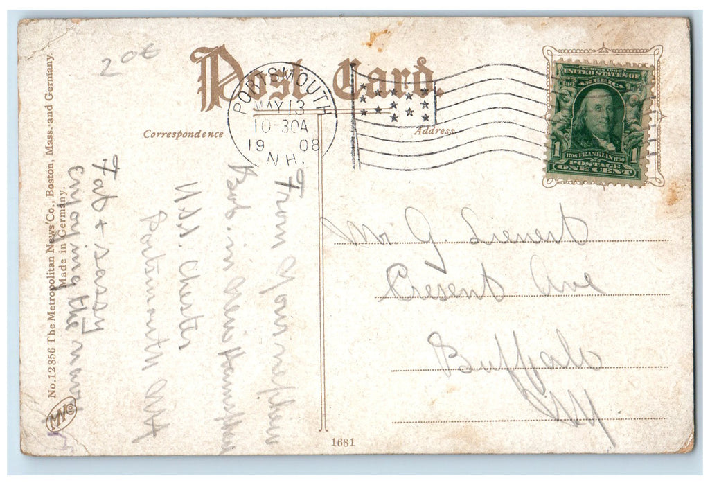1908 Old Guns Mortars Navy Yard Artillery Portsmouth New Hampshire NH Postcard