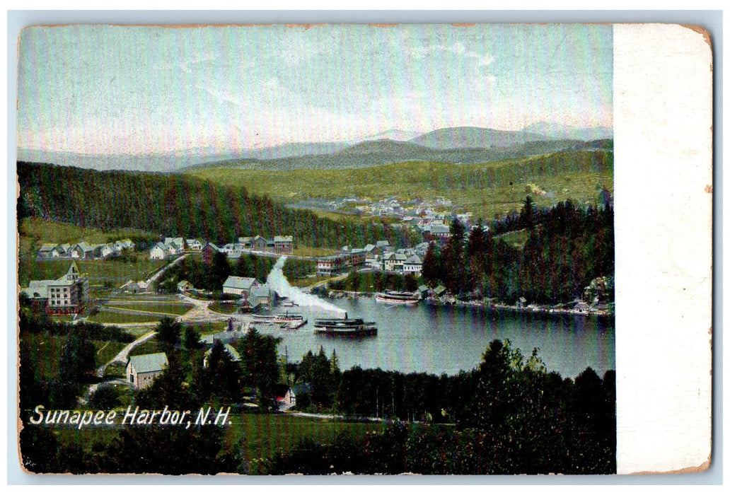 c1950's Sunapee Harbor Passenger Boat Smokestacks Lake New Hampshire NH Postcard