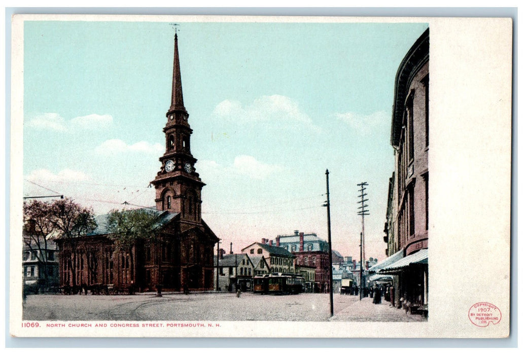c1920's North Church Congress Street Clock Tower Railway Portsmouth NH Postcard