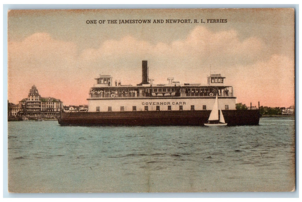 c1920's One Of The Jamestown And Newport Ferries Scene RI Governor Carr Postcard