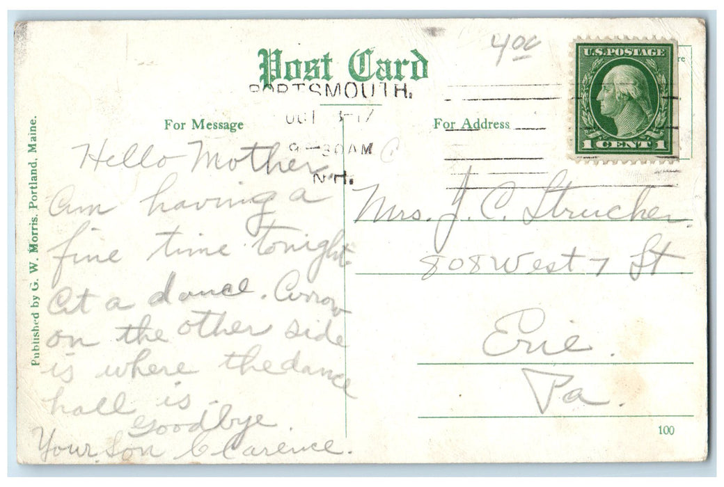 1925 North Side Of Congress St. Drugs Store Scene Portsmouth NH Posted Postcard