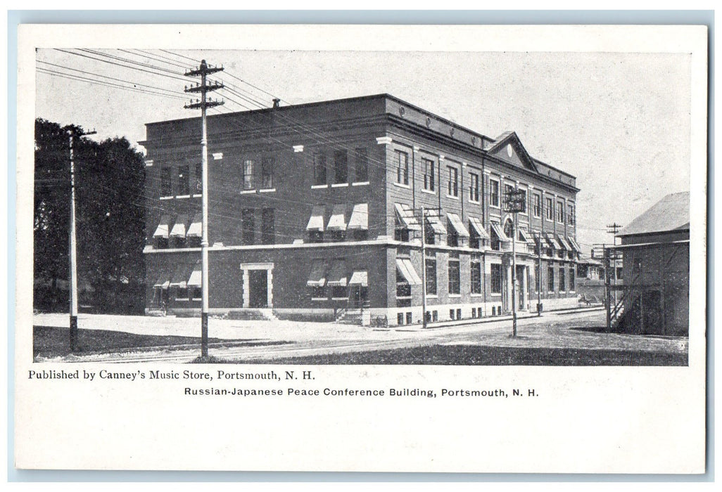 c1905s Russian-Japanese Peace Conference Building Scene Portsmouth NH Postcard