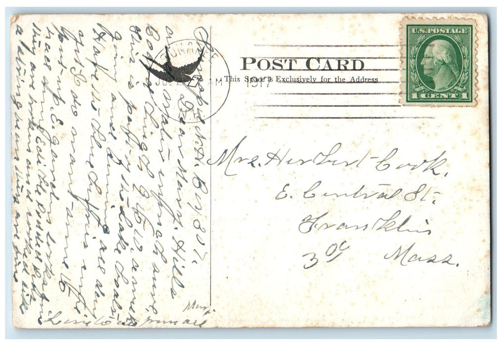 1917 A Busy day At Sunapee Harbor New Hampshire NH Posted Canoeing Postcard
