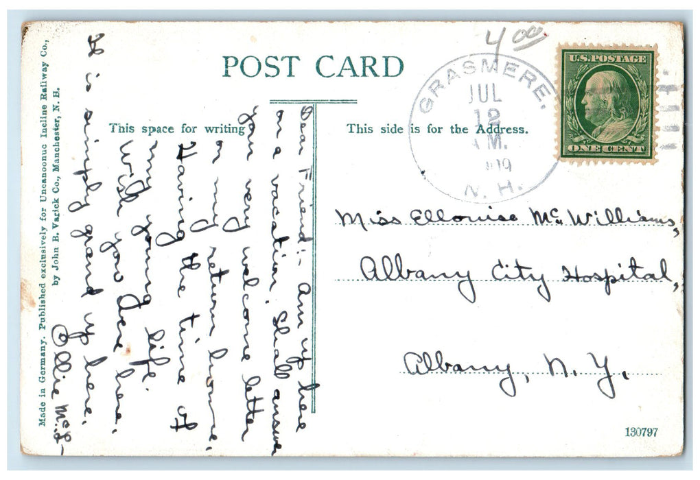 1909 Main Dining Hall Uncanoonuc Hotel Uncanoonuc Mountain NH Posted Postcard