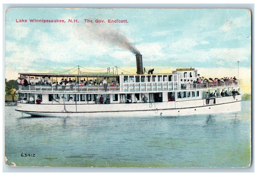 c1920's The Governor Endicott Lake Winnipesaukee NH Unposted Steamship Postcard