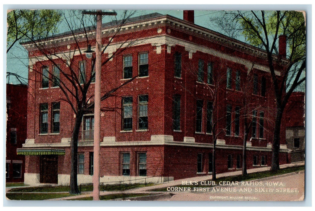 c1950's Elks Club Corner Street Building Entrance Cedar Rapids Iowa IA Postcard