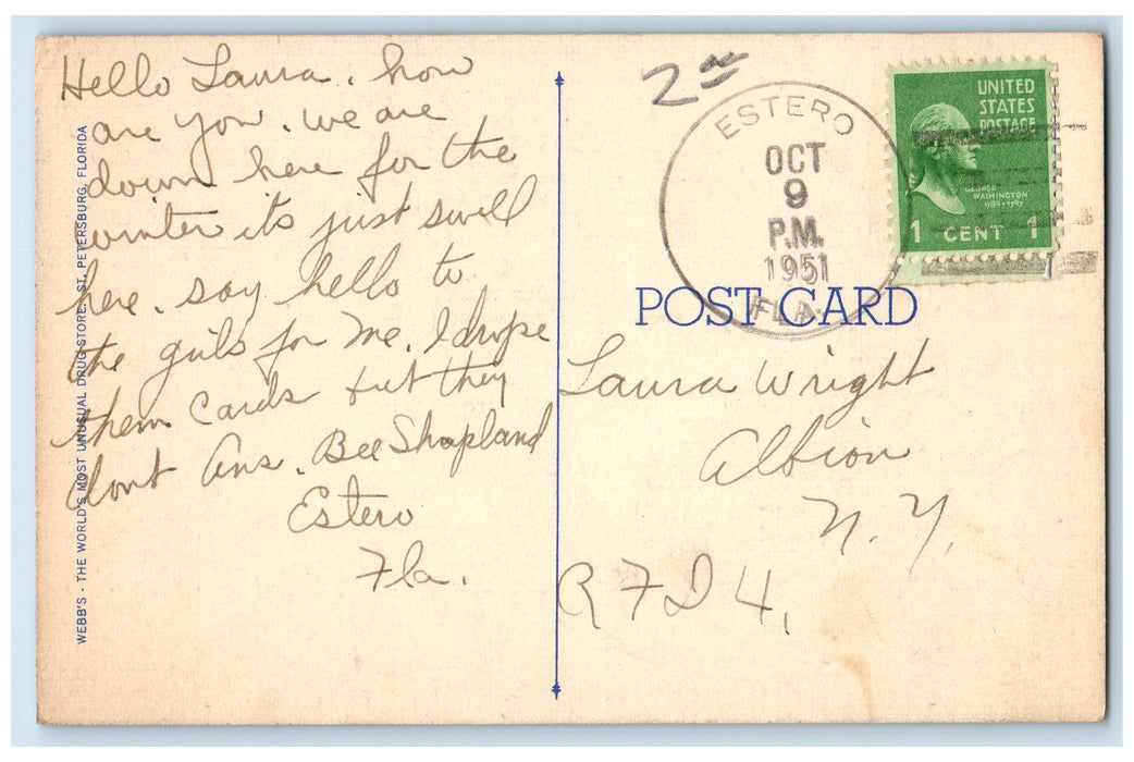 1951 Life In A Trailer Park In Florida View Dirt Road People Trees FL Postcard