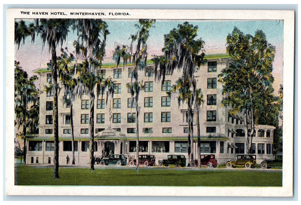 c1920's The Haven Hotel Restaurant Classic Cars Winterhaven Florida FL Postcard