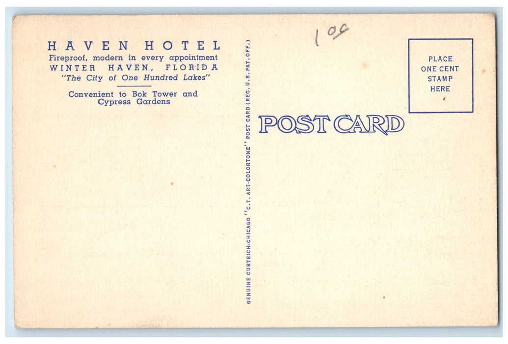 c1940's Haven Hotel On Lake Howard Restaurant Winter Haven Florida FL Postcard