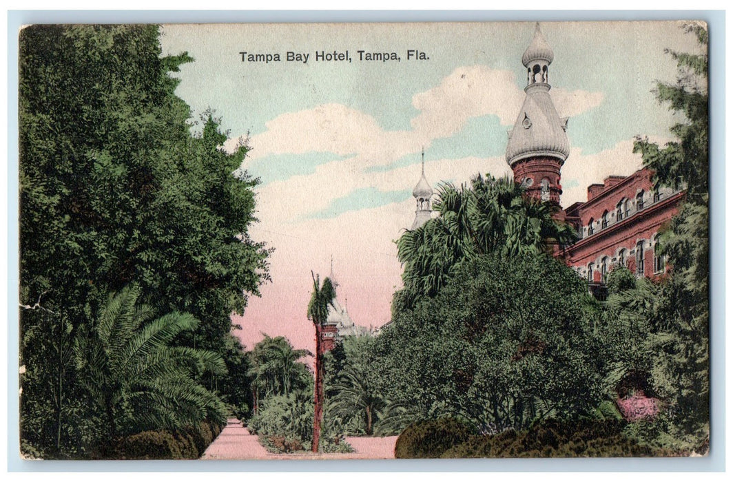 1909 Tampa Bay Hotel Building Sideview Restaurant Road Tampa Florida FL Postcard