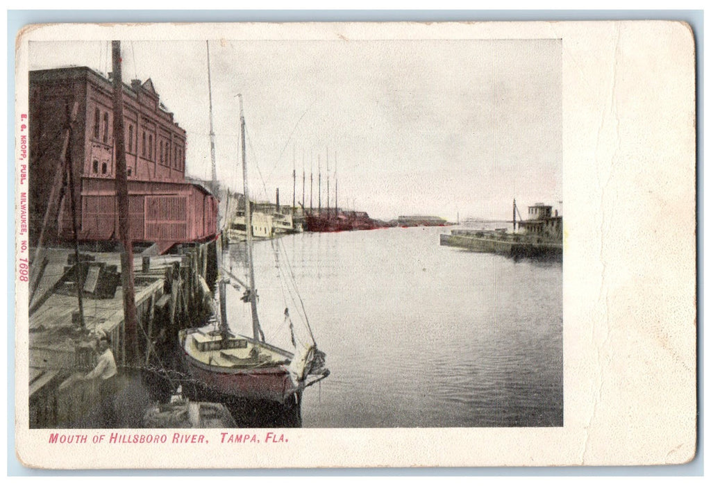 c1905 Mouth Of Hillsboro River Docking Boat Ship Ferry Tampa Florida FL Postcard