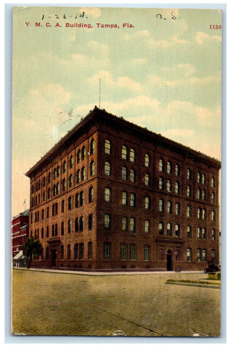 1914 YMCA Building Side View Entrance Corner Street Tampa Florida FL Postcard
