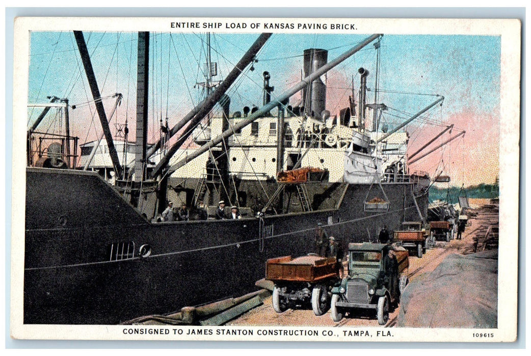 c1920's Entire Ship Load Kansas Paving Brick Classic Trucks Tampa FL Postcard
