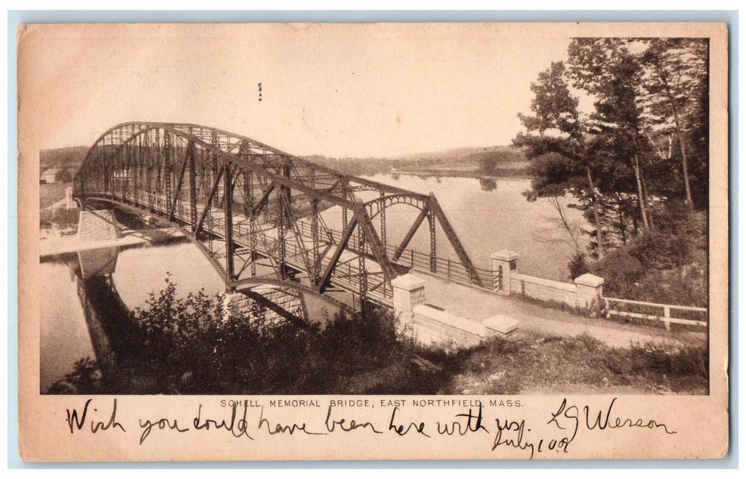 1909 Schell Memorial Bridge East Northfield Massachusetts MA Posted Postcard