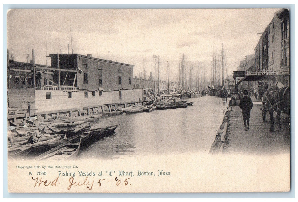 c1905's Fishing Vessels At "T" Wharf Boston Massachusetts MA Unposted Postcard