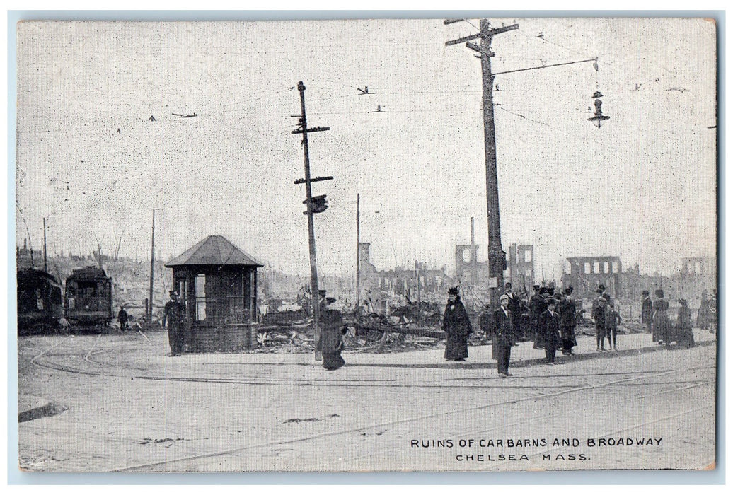 c1940's Ruins Of Carbarns And Broadway Chelsea Massachusetts MA Vintage Postcard