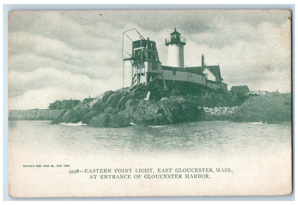 c1940's Eastern Point Light Entrance Of Harbor Scene East Gloucester MA Postcard