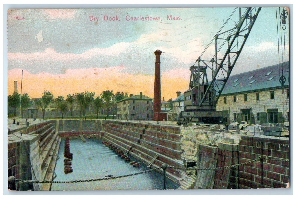 1913 Dry Dock Locked Scene Charlestown Massachusetts MA Posted Vintage Postcard