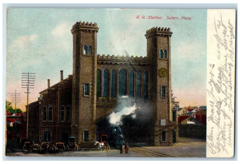 1908 Railroad Station Train Carriages Salem Massachusetts MA Posted Postcard
