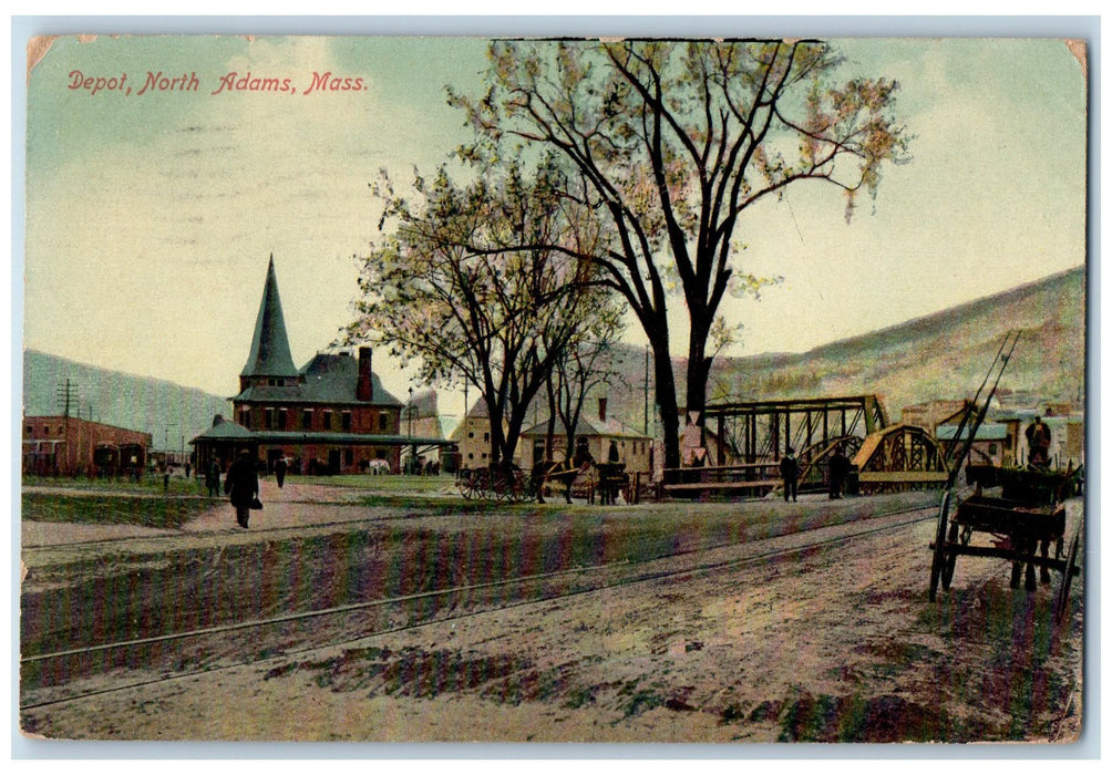 1915 Depot North B & M Train Station Adams Massachusetts MA Posted Postcard