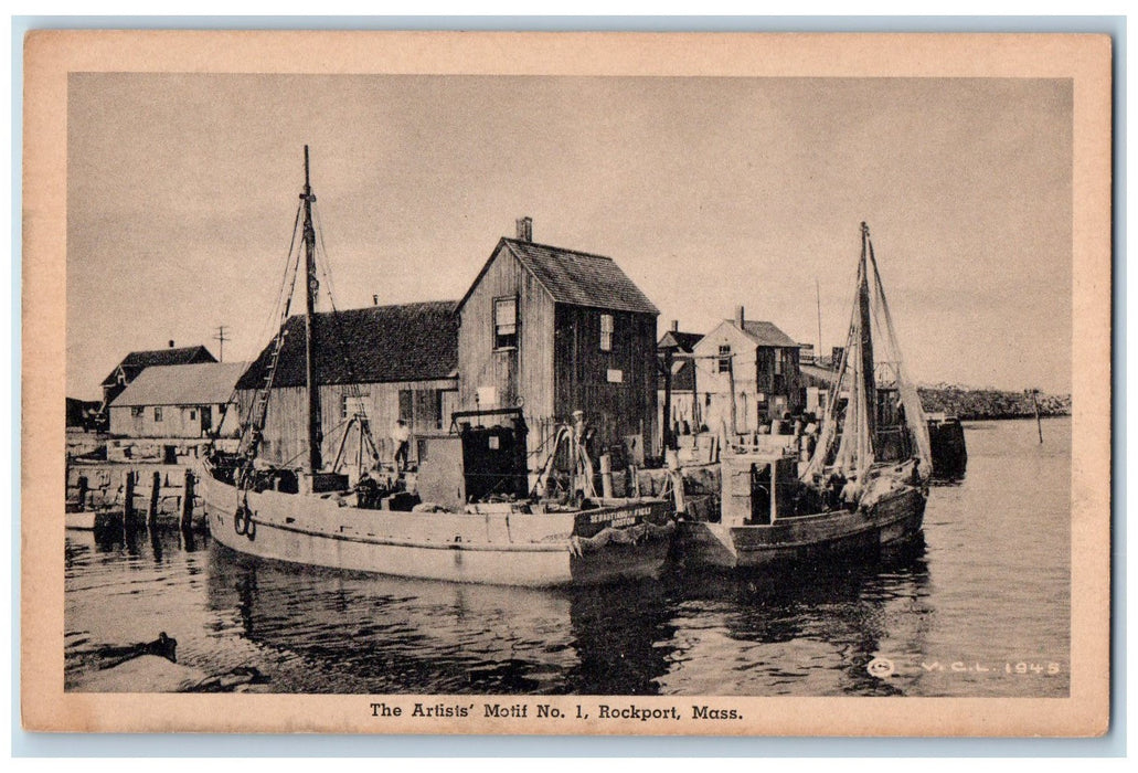 c1940's The Artists' Motif No.1 View Rockport MA Unposted Fishing Boats Postcard