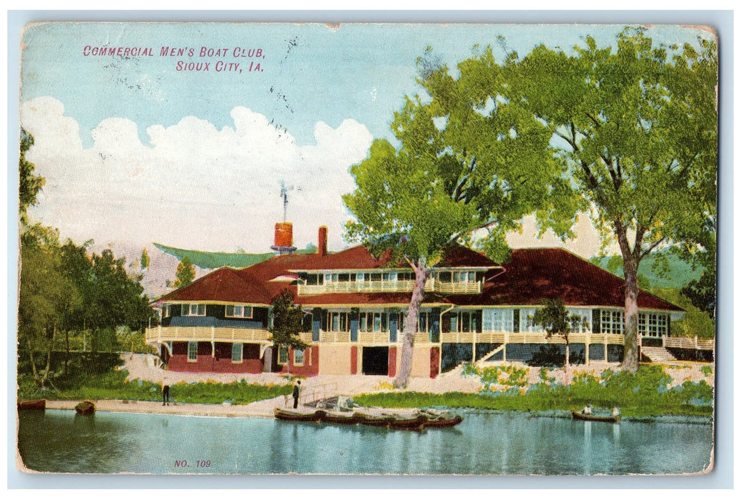 1907 Commercial Men's Boat Club Canoeing View Sioux City Iowa IA Posted Postcard