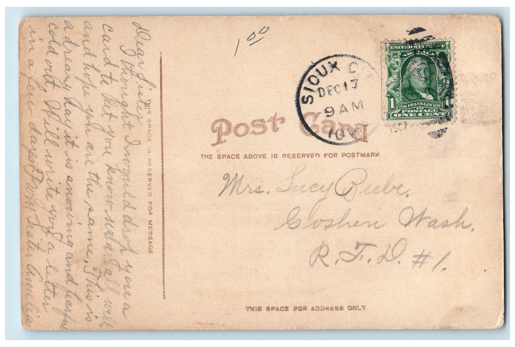 1907 Commercial Men's Boat Club Canoeing View Sioux City Iowa IA Posted Postcard