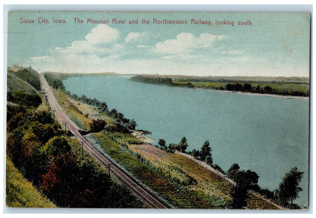 1911 Missouri River Northwestern Railway Looking South Sioux City IA Postcard