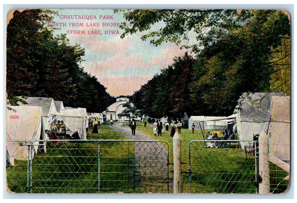 c1910's Chautauqua Park North From Lake Shore Storm Lake Iowa IA Tents Postcard