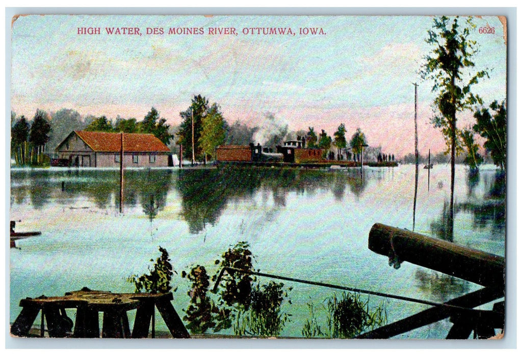 1909 High Water Des Moines River Scene Ottumwa Iowa IA Posted Vintage Postcard